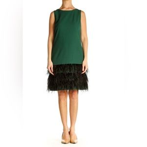 A-line shift dress with fun feather trim